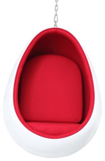 white hanging egg shaped swing