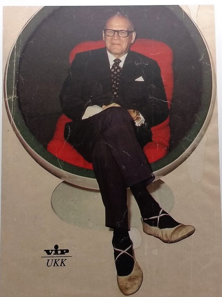 President of Finland Urho Kekkonen sitting in the fabulous BallChair- Finish VIP Magazine 1973 