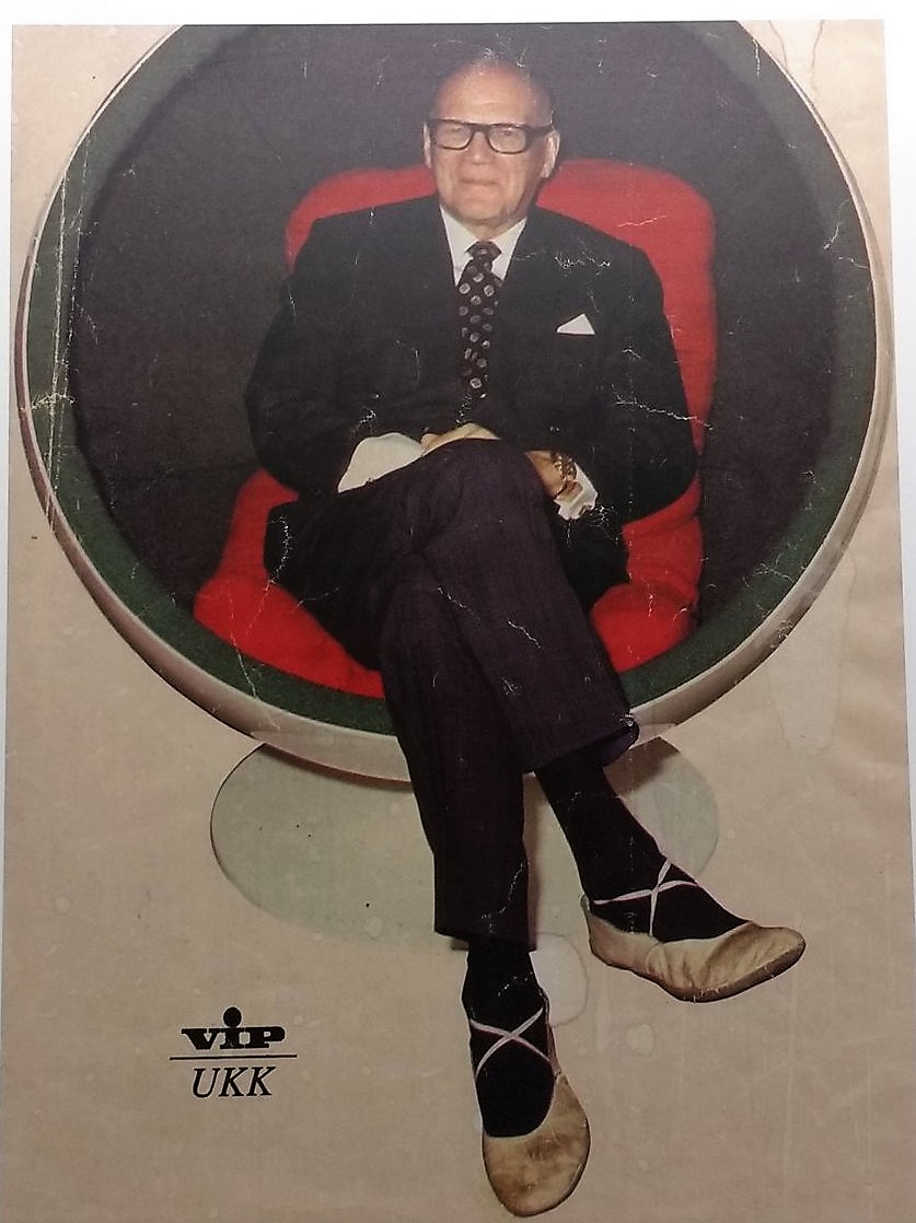 President of Finland Urho Kekkonen sitting in the fabulous BallChair- Finish VIP Magazine 1973