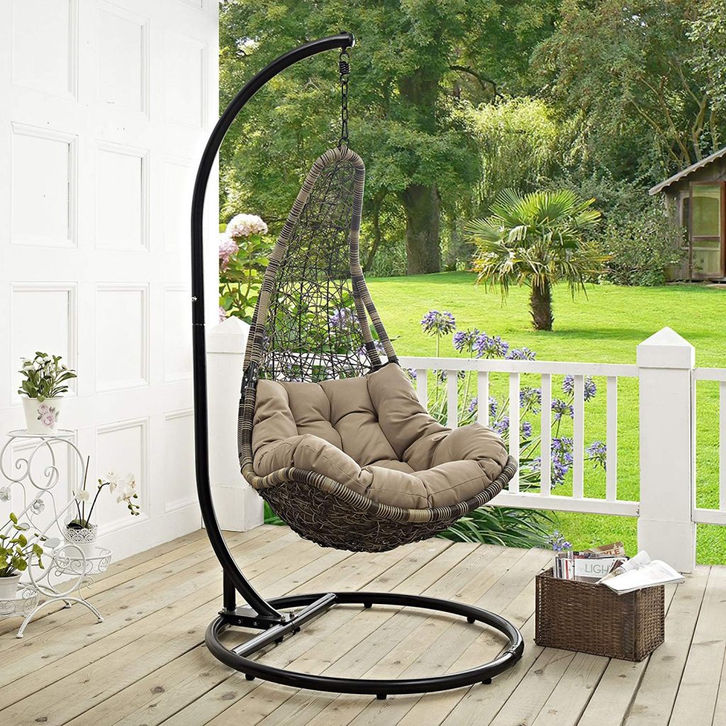 Brown Lounge Swing Chair Set with Stand Modway