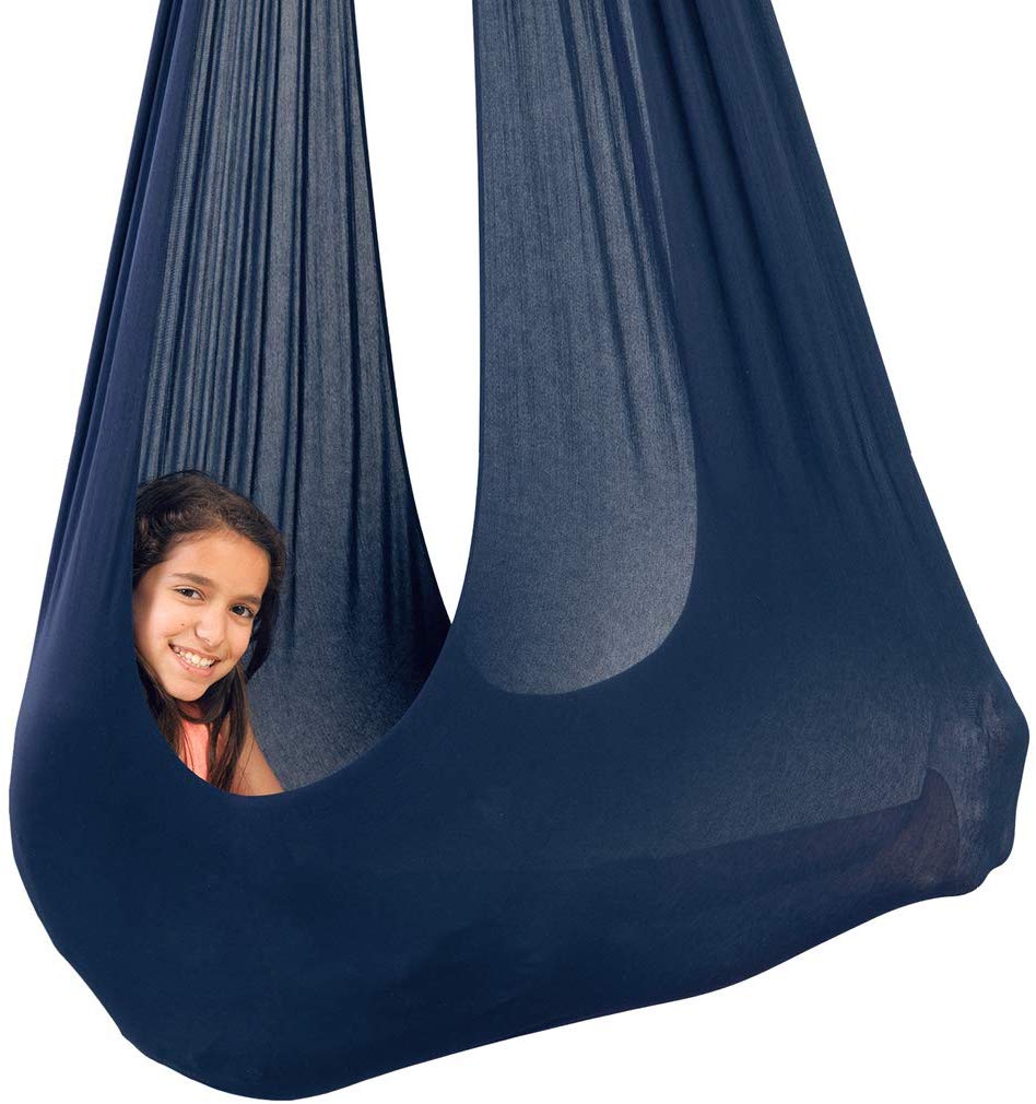 HAPPYGRILL Kids Pod Swing Chair Blue Child Hanging Hammock for Indoor and Outdoor Nook Sensory Seat 
