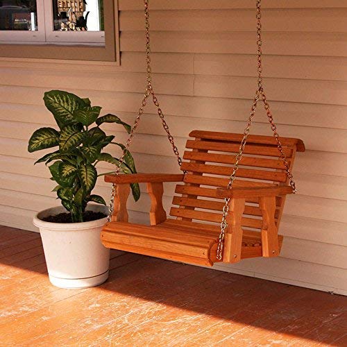amish single-seater-wooden-rolled-back-swing-hanging-on-the-porch