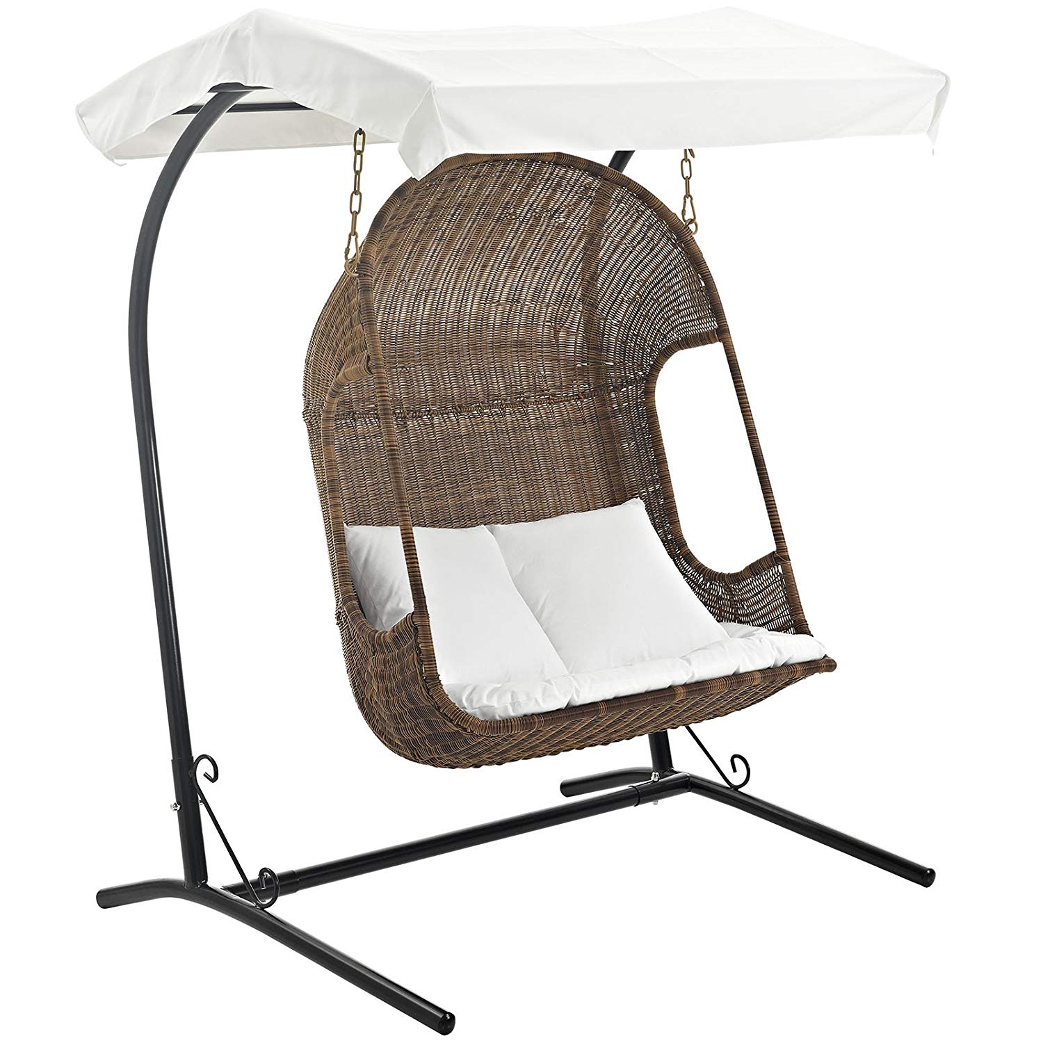 Simple wicker style 2 person patio swing with canopy