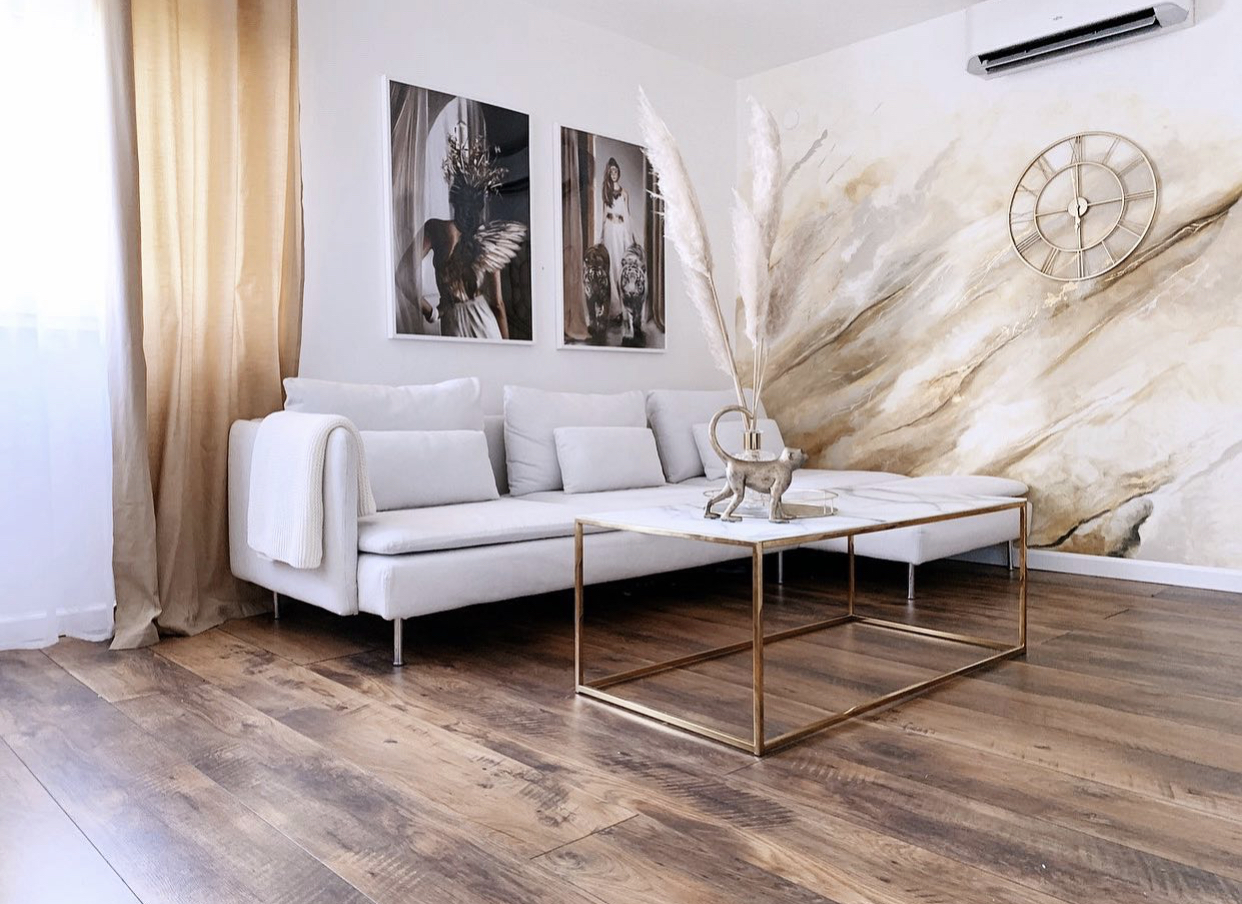 White And Gold Wall Mural for Modern Decor Style- Valentinas-house-tour-submission