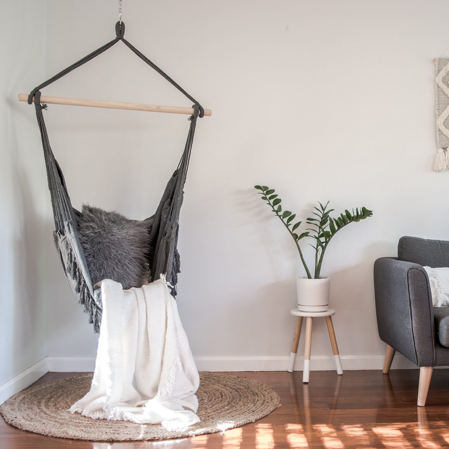 grey-hammock-chair-boho-living-room