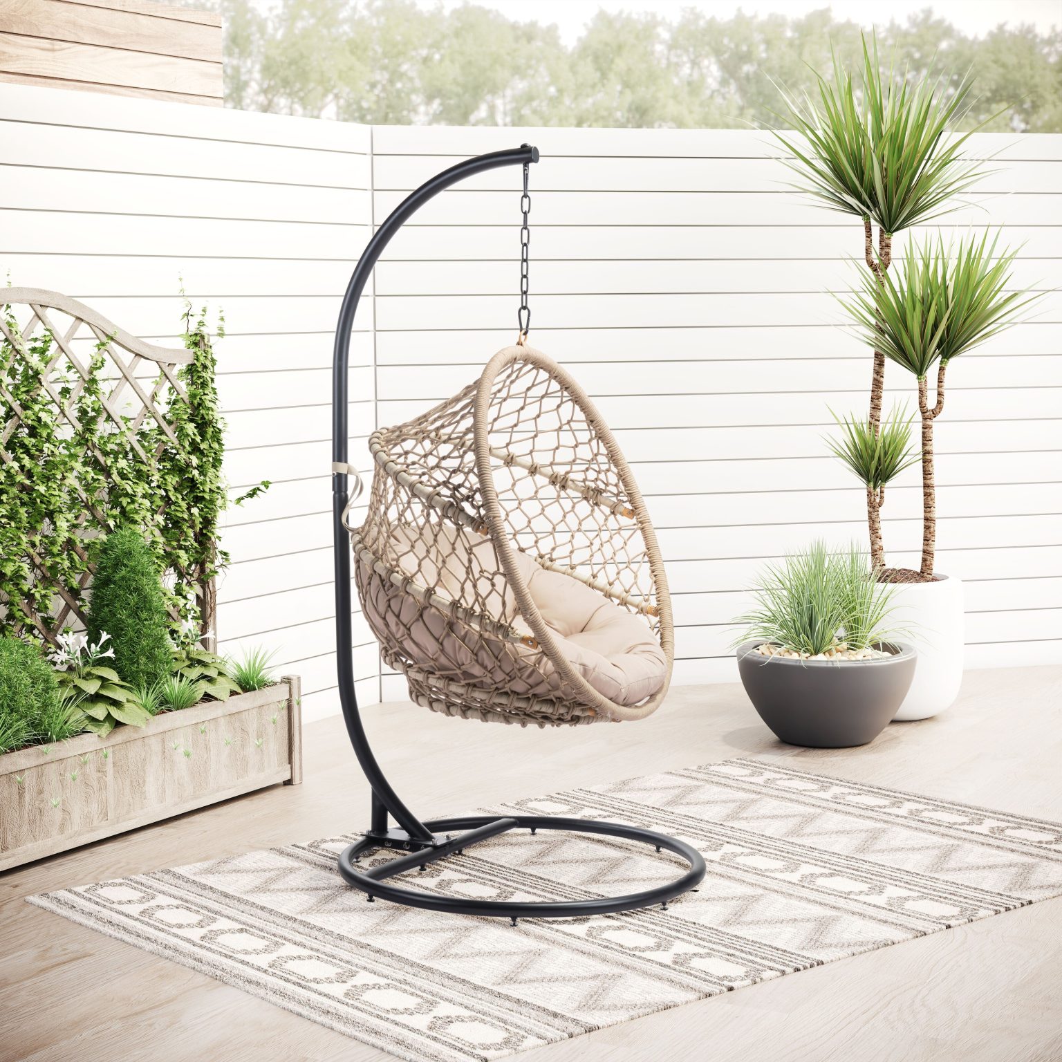 hanging ball chair with stand lightweight foldable with cushion macram