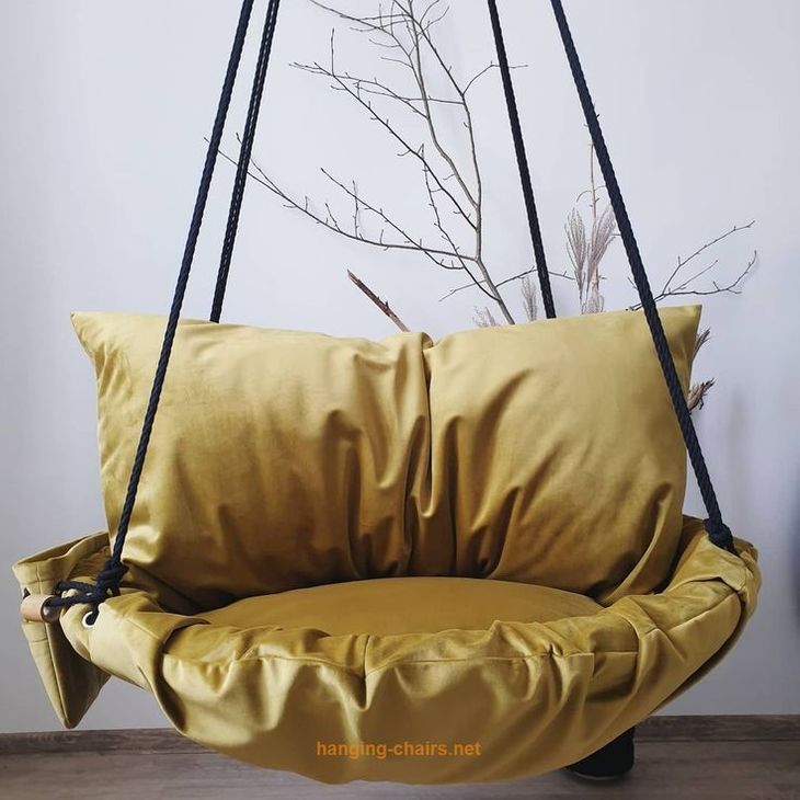 Mustard-Golden Boho Hanging Papasan Chair for Indoors