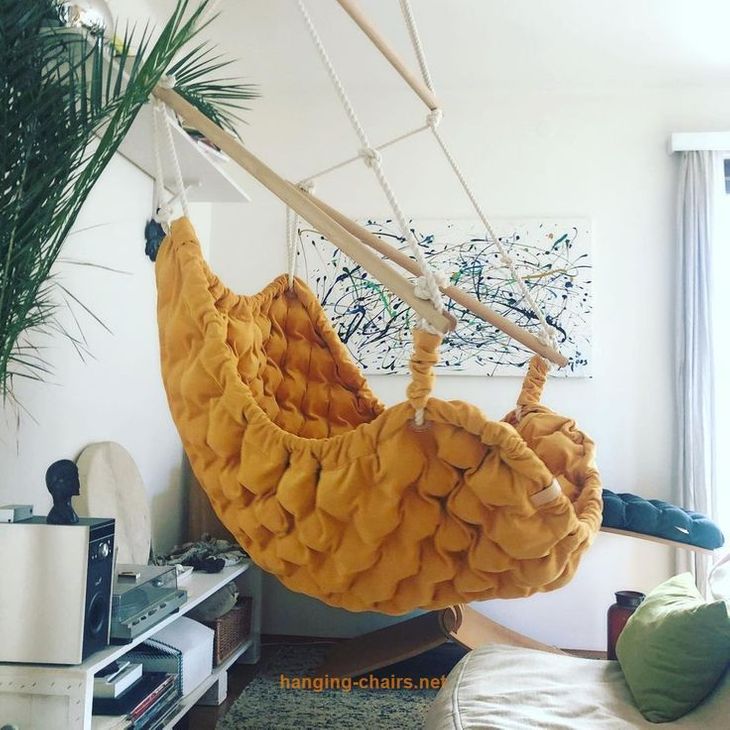 Yellow Cushioned Boho Hanging Chair Tufted Swing Chair